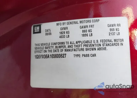 2006 Cadillac Xlr Standard z USA, uszkodzony, nr VIN 1G6YV36A165600627